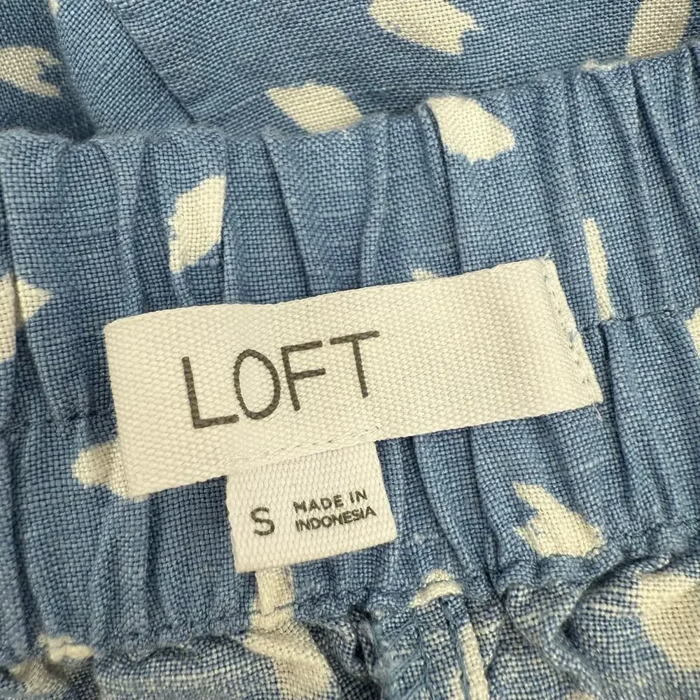 LOFT ANN TAYLOR Shorts SZ Small Linen Blend Pleat Pull On Shorts Blue White Geo